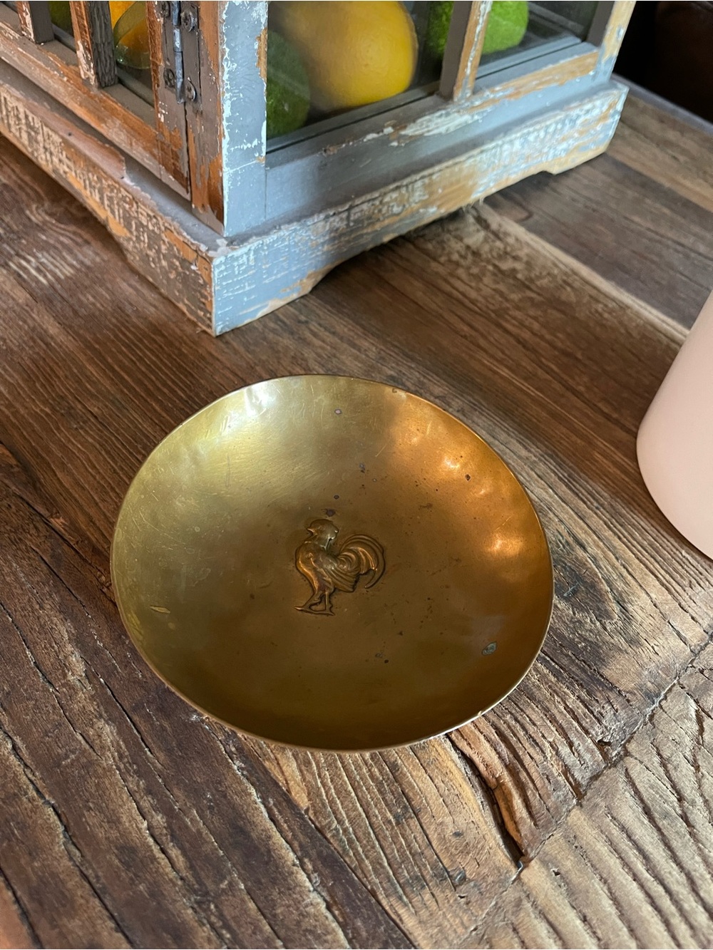 Vintage Guildcraft Brass Small Round Rooster Trinket Dish